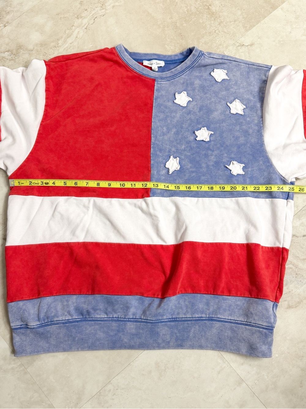 Sewn + Seen USA Flag Patchwork Sweatshirt Large Patriotic American Summer July 4 - Picture 4 of 7